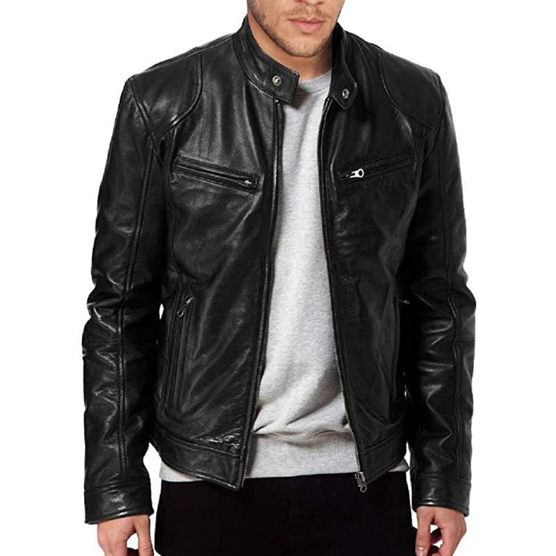 Veste style motard en similicuir PU pour homme | Zippée