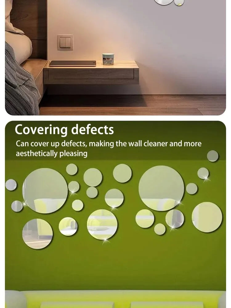 Lot 26 Stickers Miroir Rond Acrylique 3D | DIY Chambre Salle de Bain & Télévision | Décor Mural