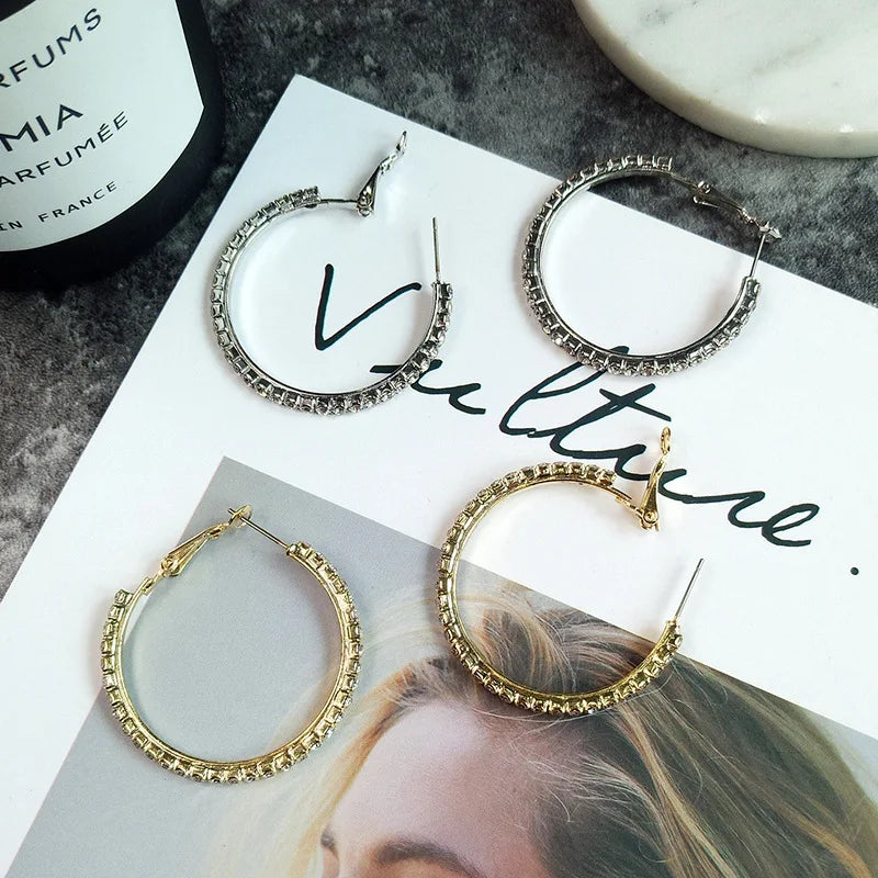 Grandes Boucles Créoles 30-80mm | Cristal Strass Cercle | Noir Or Argent | Femme Fille | Fête Cadeau