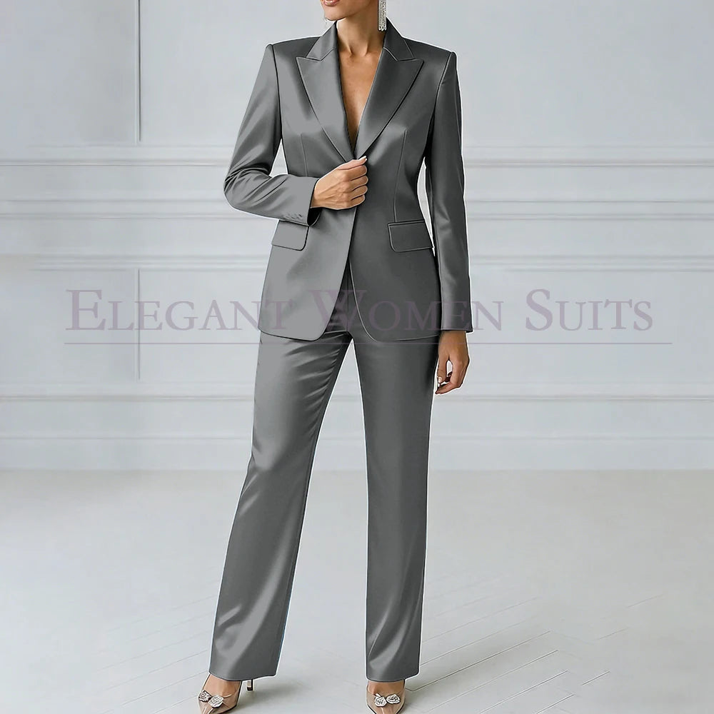 Elegant Blue Evening Women's Suits 2 Piece Jacket Pants Sets High Quality Royal Blue One-Button Slim Fit Office Blazer Clothing