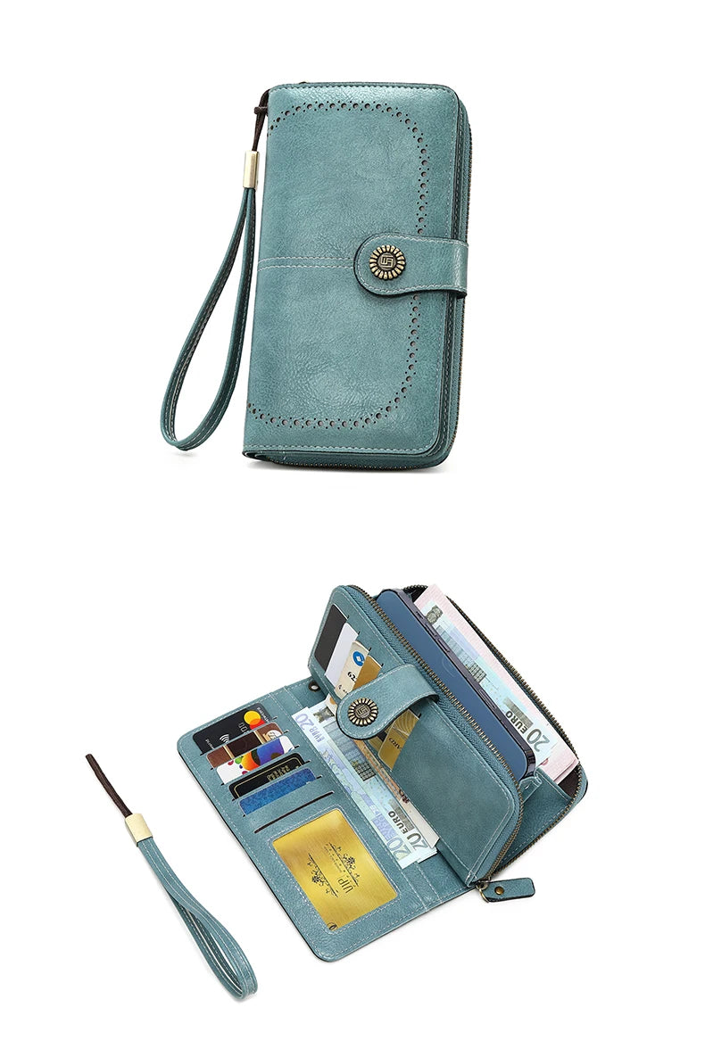 Vintage Large Capacity Women's Purse, Monochrome, Multi-card, Long Wallet, Multi-functional Zipper Strap, Wrist Strap, New