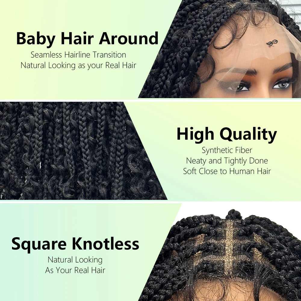 Boho Knotless Box Braided Wigs Full Double Lace Short Braid Wig for Black Women Human Hair Blended Braided Wig with Boho Curls