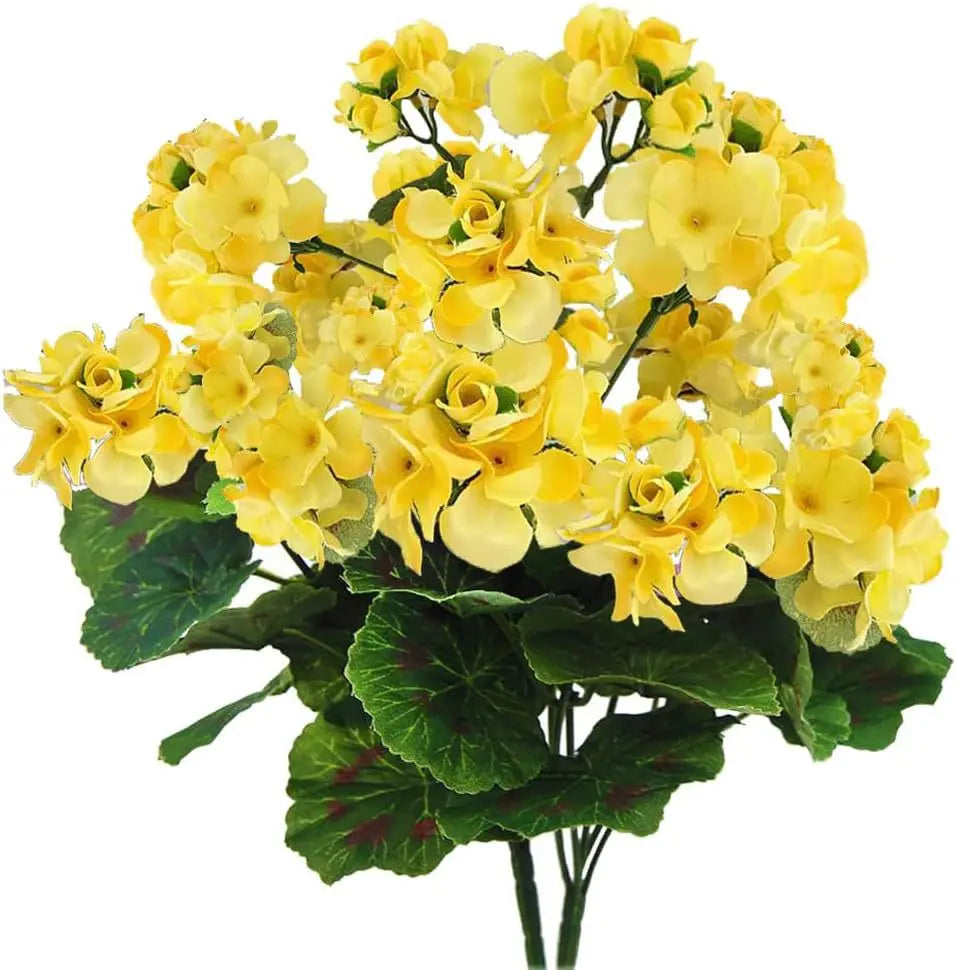 Uflower 1Pc Artificial Begonia Flower Plants for Wedding Bouquet Home Garden Bonsai Christmas Wreath Decor