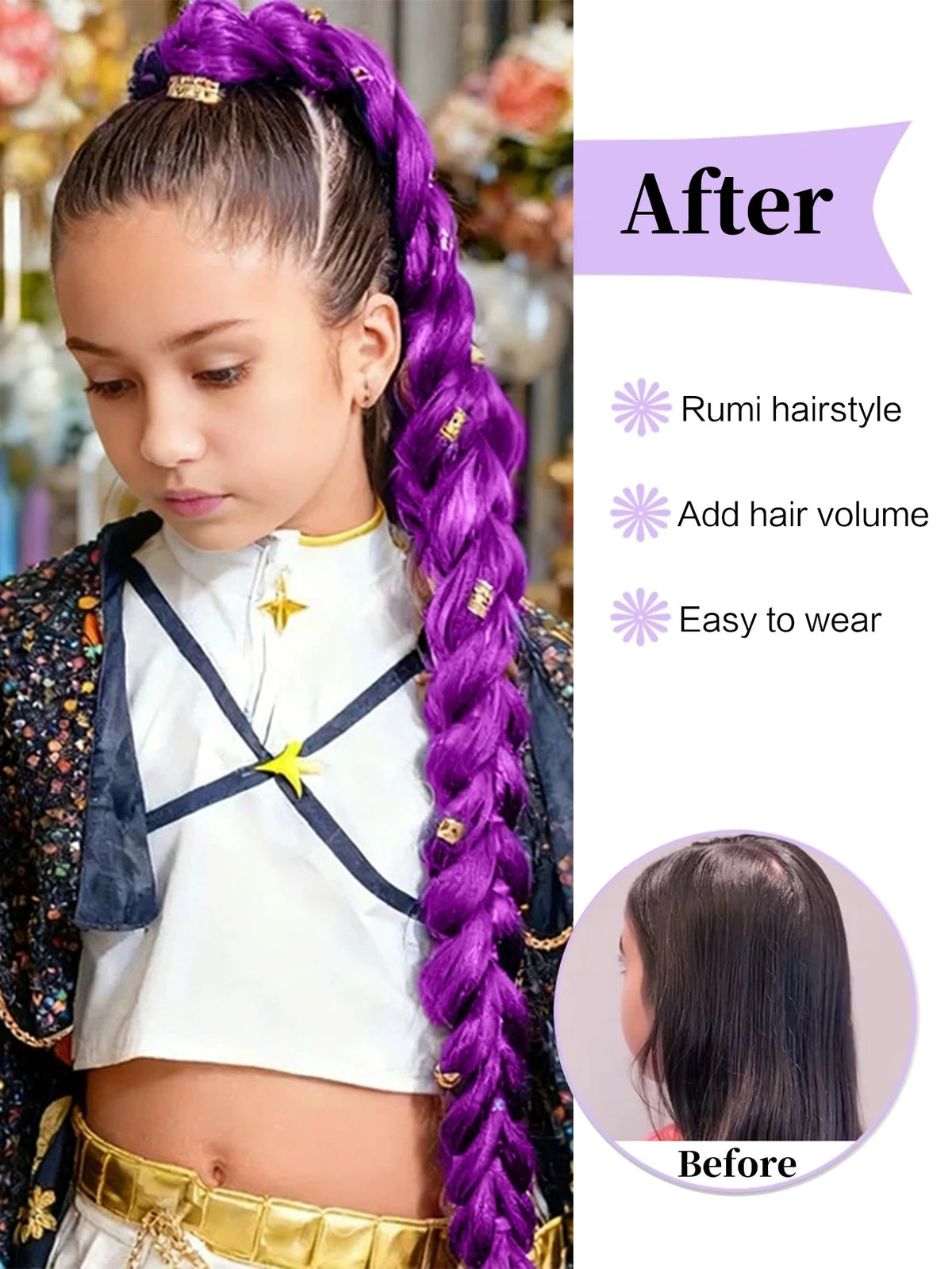 Queue de Cheval Tressée Violette | 32 Pouces | Tinsel Brillant | Extensions Super | Cosplay & Noël | Enfants & Filles