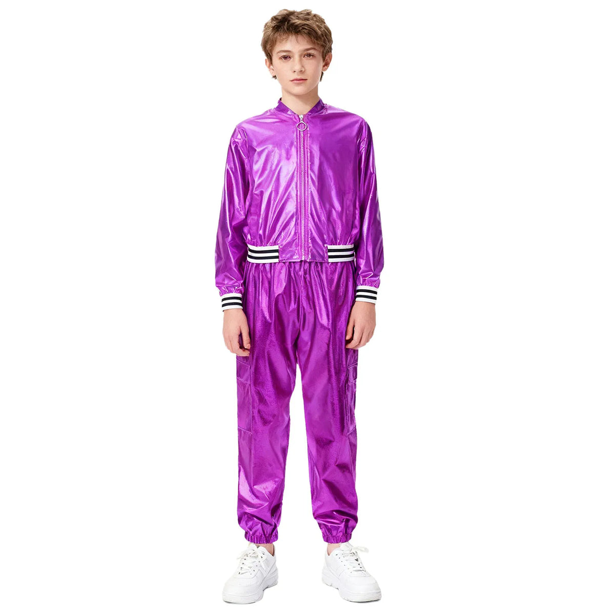 Ensemble Danse Fille Hip Hop | Veste Bomber Métallique & Pantalon | Costume Scène Carnaval Jazz