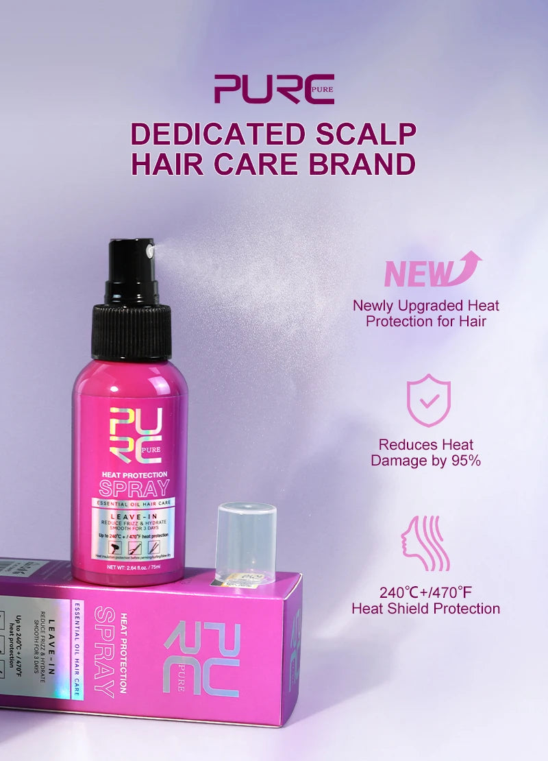 Spray Thermoprotécteur PURC Huile Coco | Anti-Frisottis & Brillance | Protection Jusqu'à 240°C