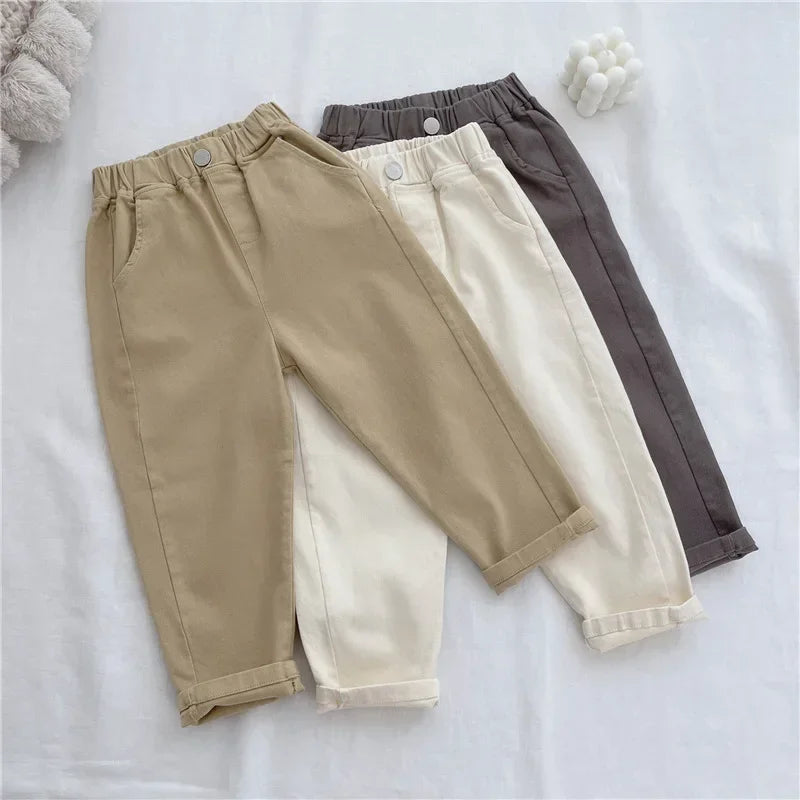 1-8 Years Boys Pants Kids Cargo Pants Mid-Rise Button Casual Outdoor Comfortable Breathable Spring Fall Fashion Children Trousers