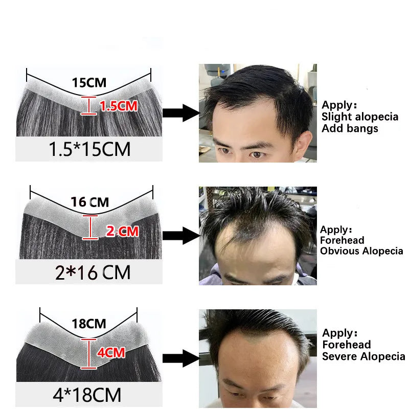 Hotsale 100% Human Hair Piece Men Topper  V Loop Super Thin Skin PU Front Line Forehead System Toupee Patch Wig for Men