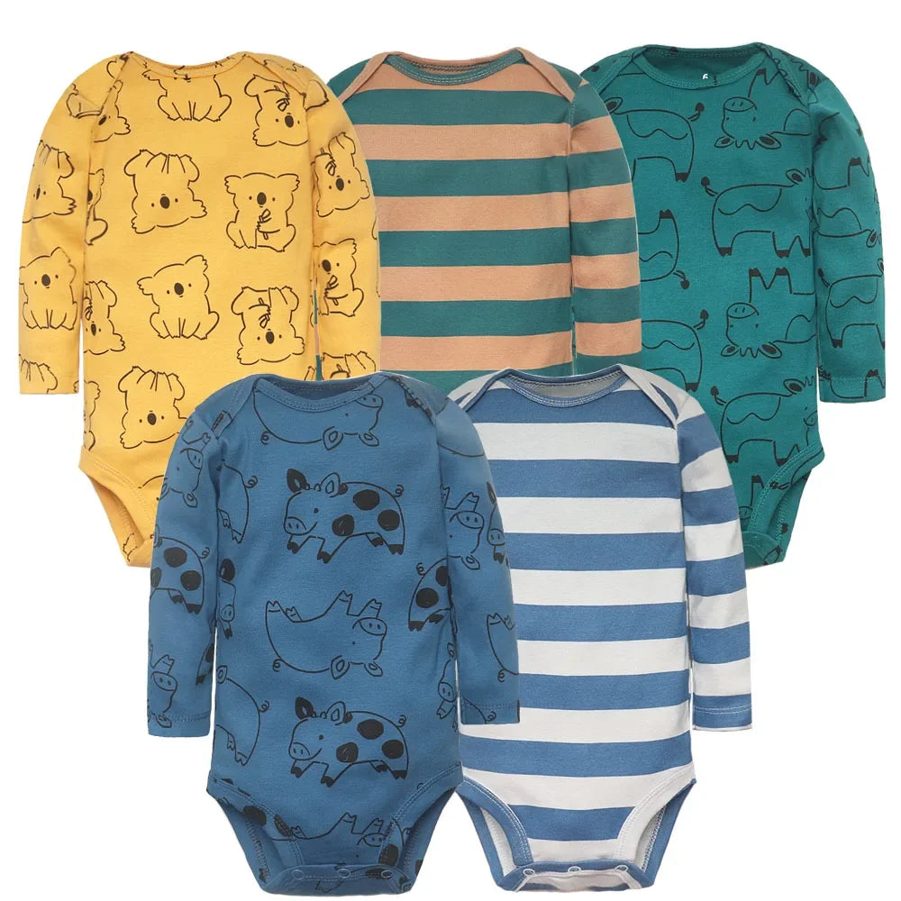 Lot 5 Bodys Bébé 2026 | Combinaison Garçon & Fille | Manches Longues | 100% Coton | Nouveau-Né