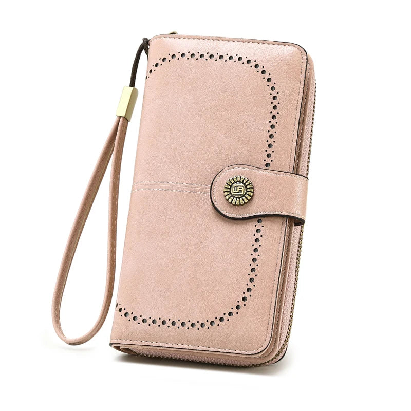 Vintage Large Capacity Women's Purse, Monochrome, Multi-card, Long Wallet, Multi-functional Zipper Strap, Wrist Strap, New
