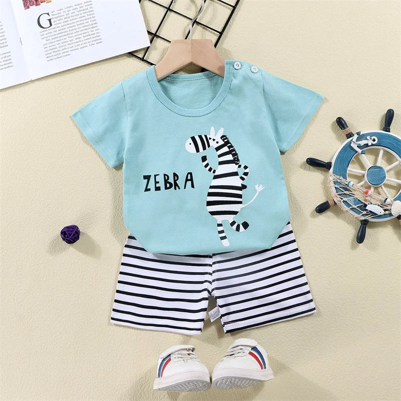Pyjama 2 Pièces Enfant Coton | T-Shirt & Short | Cartoon Ours Dinosaure | Bébé 1-4 Ans Été