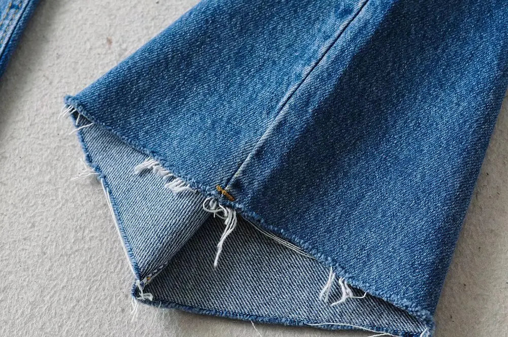 Jean Femme Taille Haute 2025 | Printemps-Automne | Décontracté Droit | Ourlet Brut Longueur Sol | Vintage