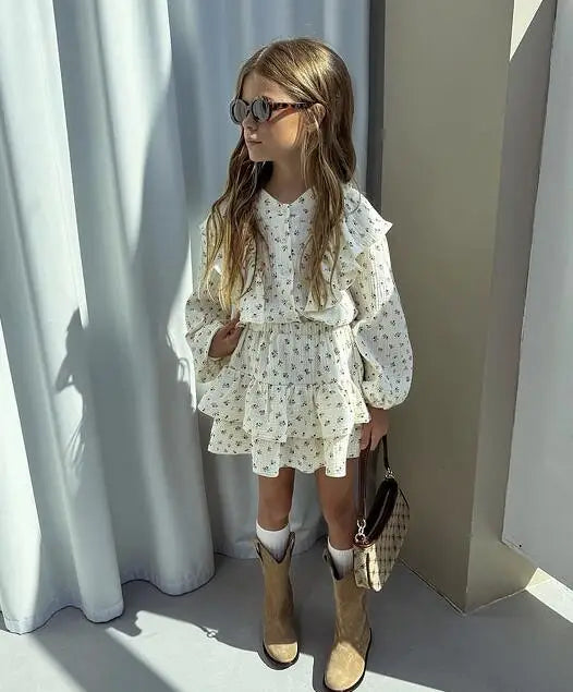 Fashion Baby Girl Clothes Set Floral Shirt+Layered Skirt 2PCS Infant Toddler Child Blouse Suit Spring Autumn Baby Clothes 2-7Y