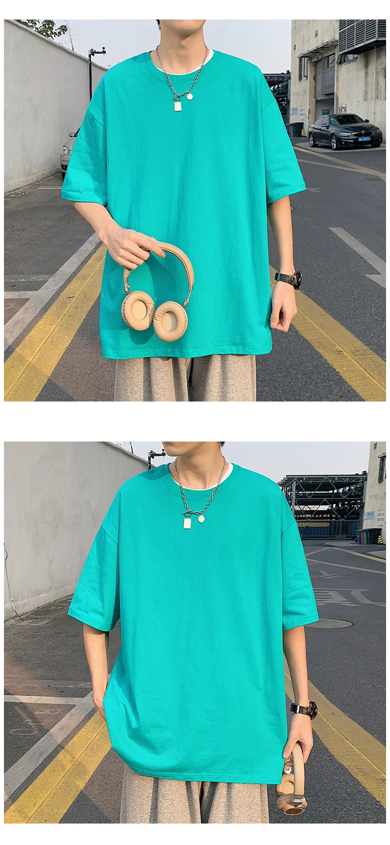 T-shirt ample uni en coton pour homme | Manches courtes | S à 5XL