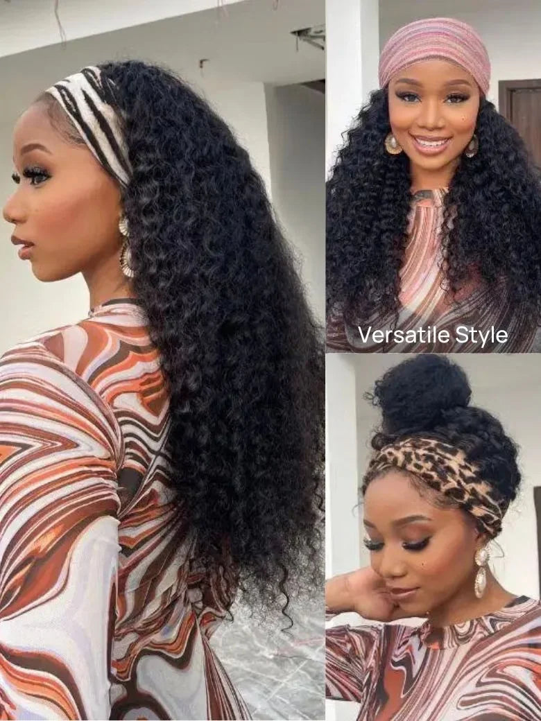 Demi-Perruque Cheveux Humains 180% | Kinky Curly | Invisible Hairline | Cordon Coulissant | 3 en 1