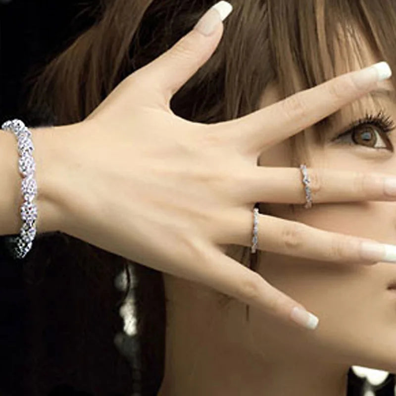 Bracelet Argent 925 Zirconia Géométrique | Chaîne Link Charme | Cadeau Noël & Bijou Femme