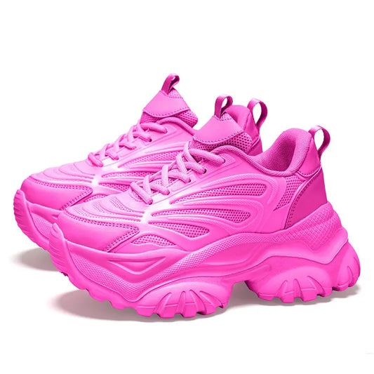 Trendy Pink Women's Chunky Sneaker Casual Breathable Platform Sneakers for Women Increase Height Thick-soled Shoes Women Trainer