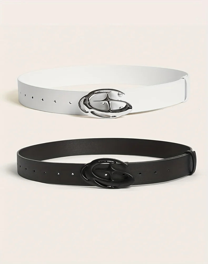 Fashion Women's Two-Piece Belt Set [Black + White] Plus-Size Belt Set, Suitable for Waist Circumference 29.53-37.4 Inches, Decor