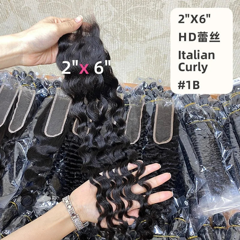 Closure 2x6 Lace HD Premium | Birmane Curly | 20 Pouces | Tissé Main | Cheveux Humains Remy Brésiliens Vierges | Femmes Noires