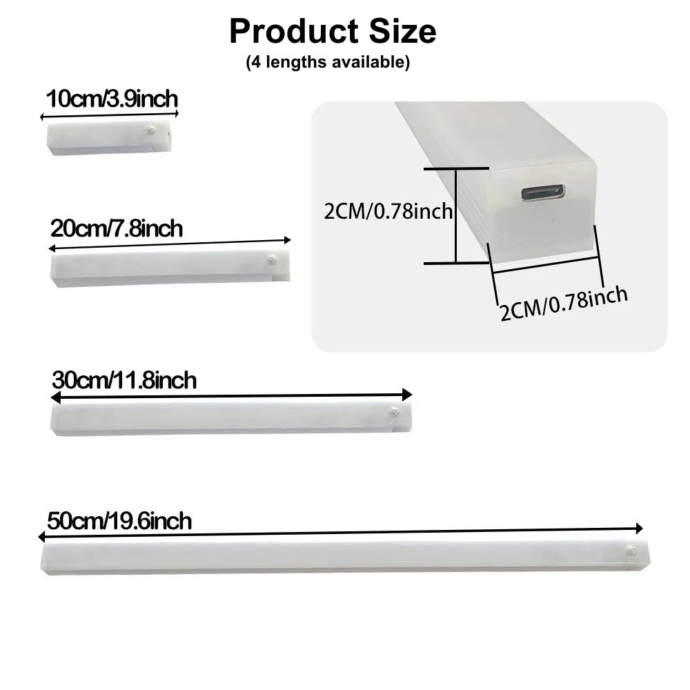 Rechargeable Motion Sensor LED Bar Light, Induction Night Light, Portable Cordless Magnetic Cabinet Lamp for Kitchen Bedside
