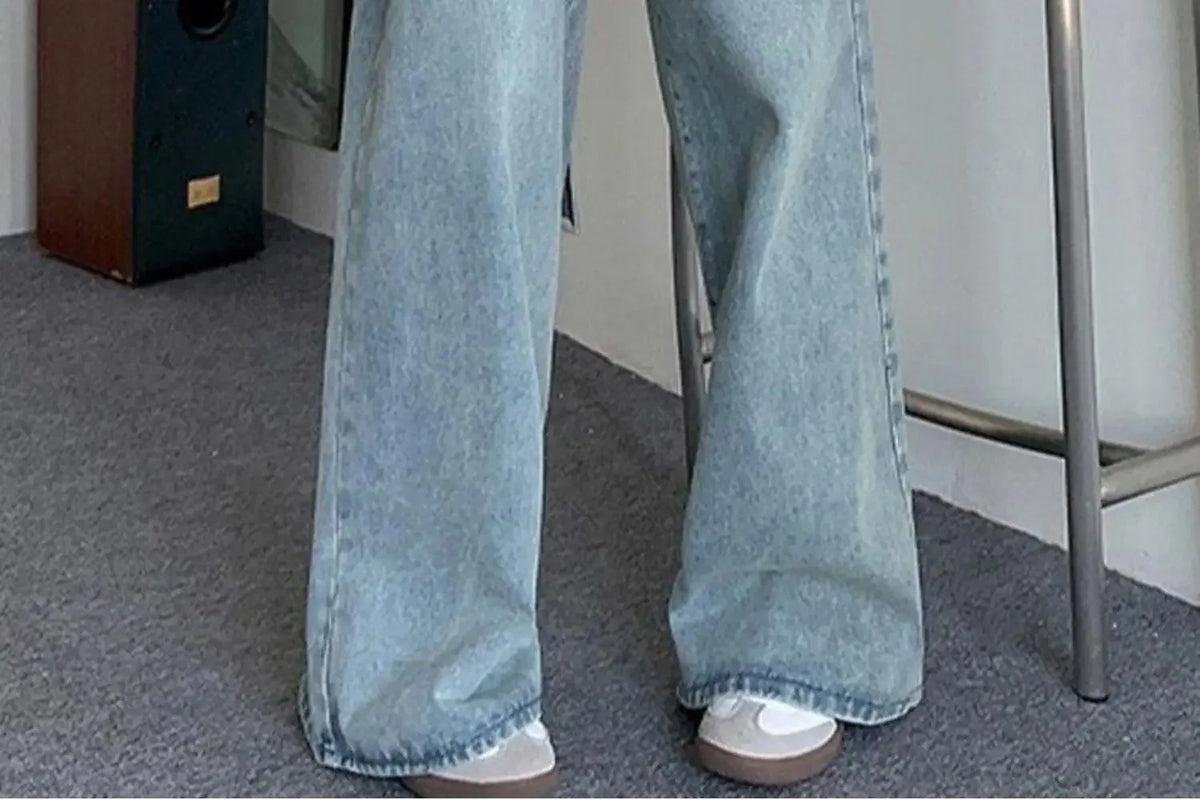 Botvotee Elastic Waist High Waist Wide Leg Jeans for Women Loose Straight Blue Long Denim Pants Female Fashion Streetwear Jeans
