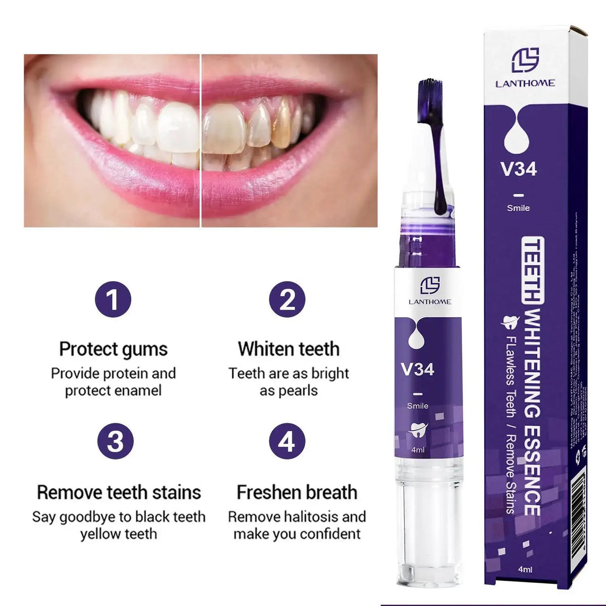 Dentifrice Blanchissant Violet V34 | Élimine Plaque & Taches | Haleine Fraîche | Hygiène Dentaire