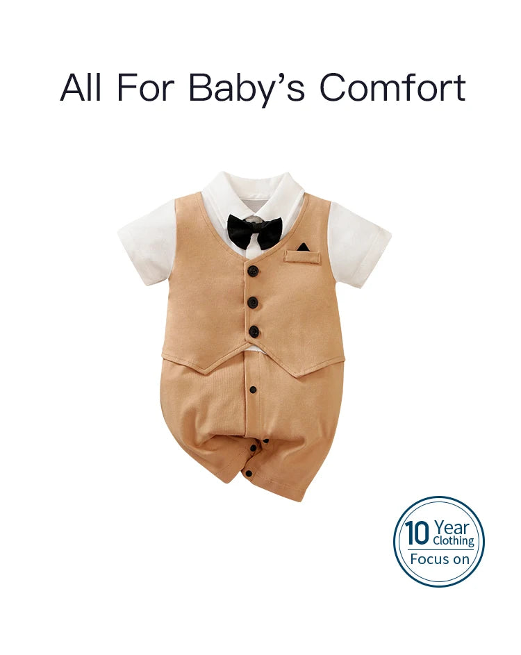 0-18 Baby Bodysuit Gentleman Style Handsome Formal Cotton Comfortable Soft Boys And Girls Summer Short-Sleeved Newborn Clothes