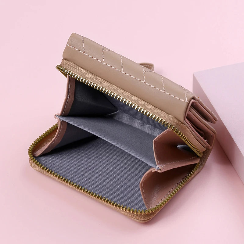 Women's Tri-Fold Wallet PU Card Holder Multi-Object Pocket Short Fashion Embroidered Love Pattern Korean Minimalist New 2023