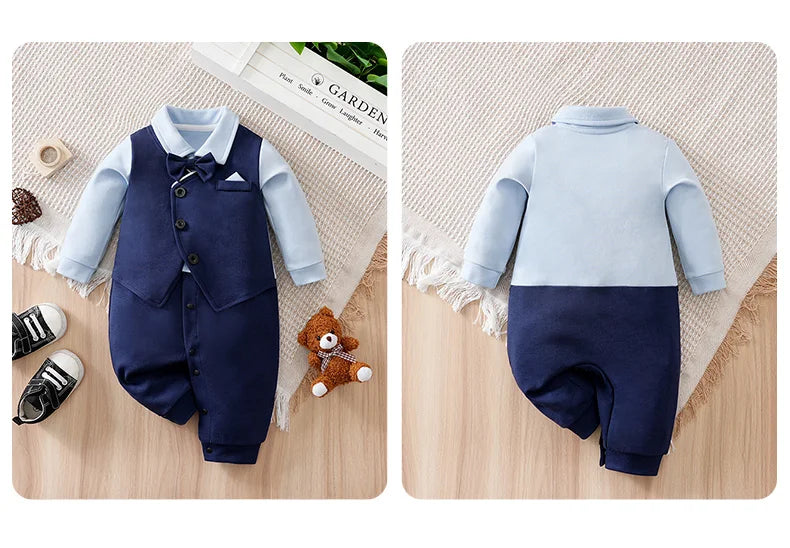0-18 Baby Bodysuit Gentleman Style Handsome Formal Cotton Comfortable Soft Boys And Girls Summer Short-Sleeved Newborn Clothes