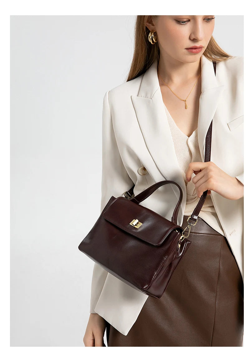 Sac à Main Cuir Véritable Femme | Top Handle Vintage | Cire Huile | Bandoulière Croisée | Designer Luxe