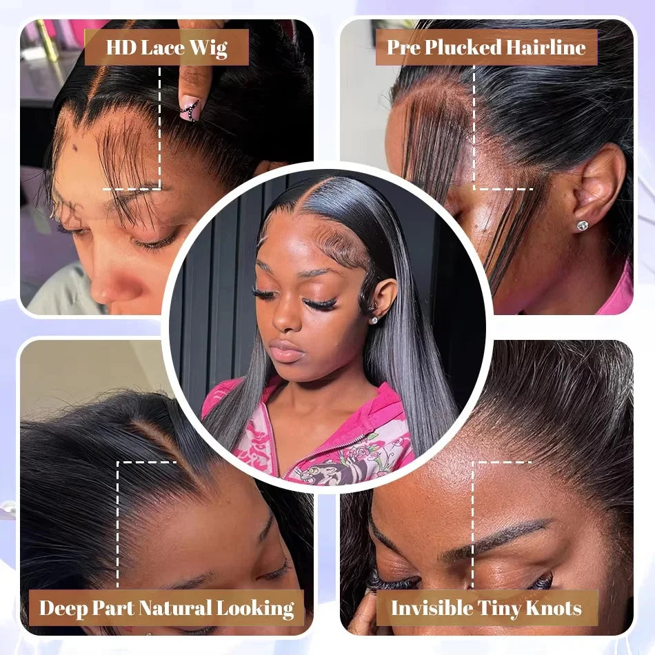 13x4 Brazilian Human Hair Wig Wear and Go 200 Density Straight 13x6 Hd Lace Frontal Wigs Natural Black Pre Plucked Baby Hair