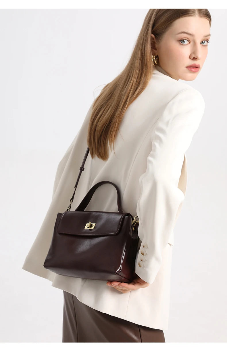 Sac à Main Cuir Véritable Femme | Top Handle Vintage | Cire Huile | Bandoulière Croisée | Designer Luxe