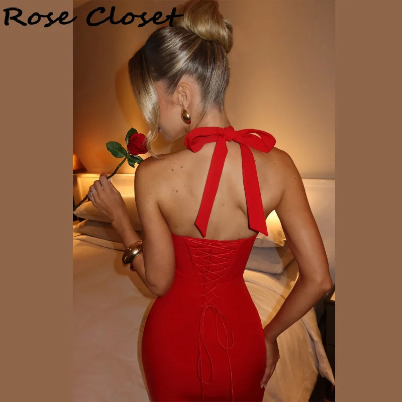 Robe Bodycon Midi Sexy | Col Halter Lacets Ajustables | Soirée & Club | Été 2026 | Femme