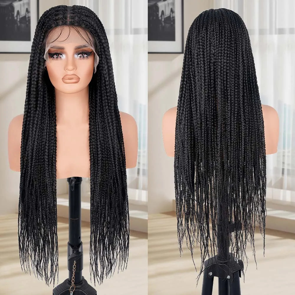 Boho Knotless Box Braided Wigs Full Double Lace Short Braid Wig for Black Women Human Hair Blended Braided Wig with Boho Curls