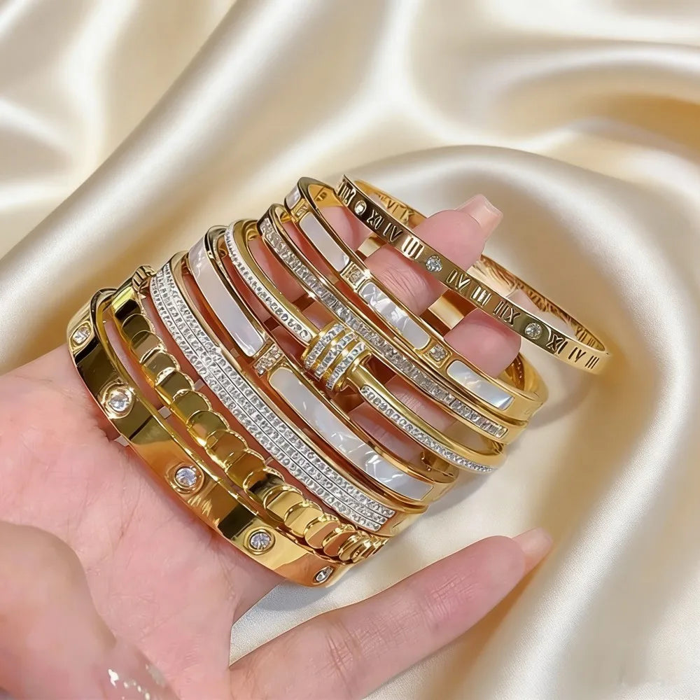Bracelet Jonc Acier Inoxydable Plaqué Or | Luxe Femme | Cadeau Fête des Mères | Bijou Mode