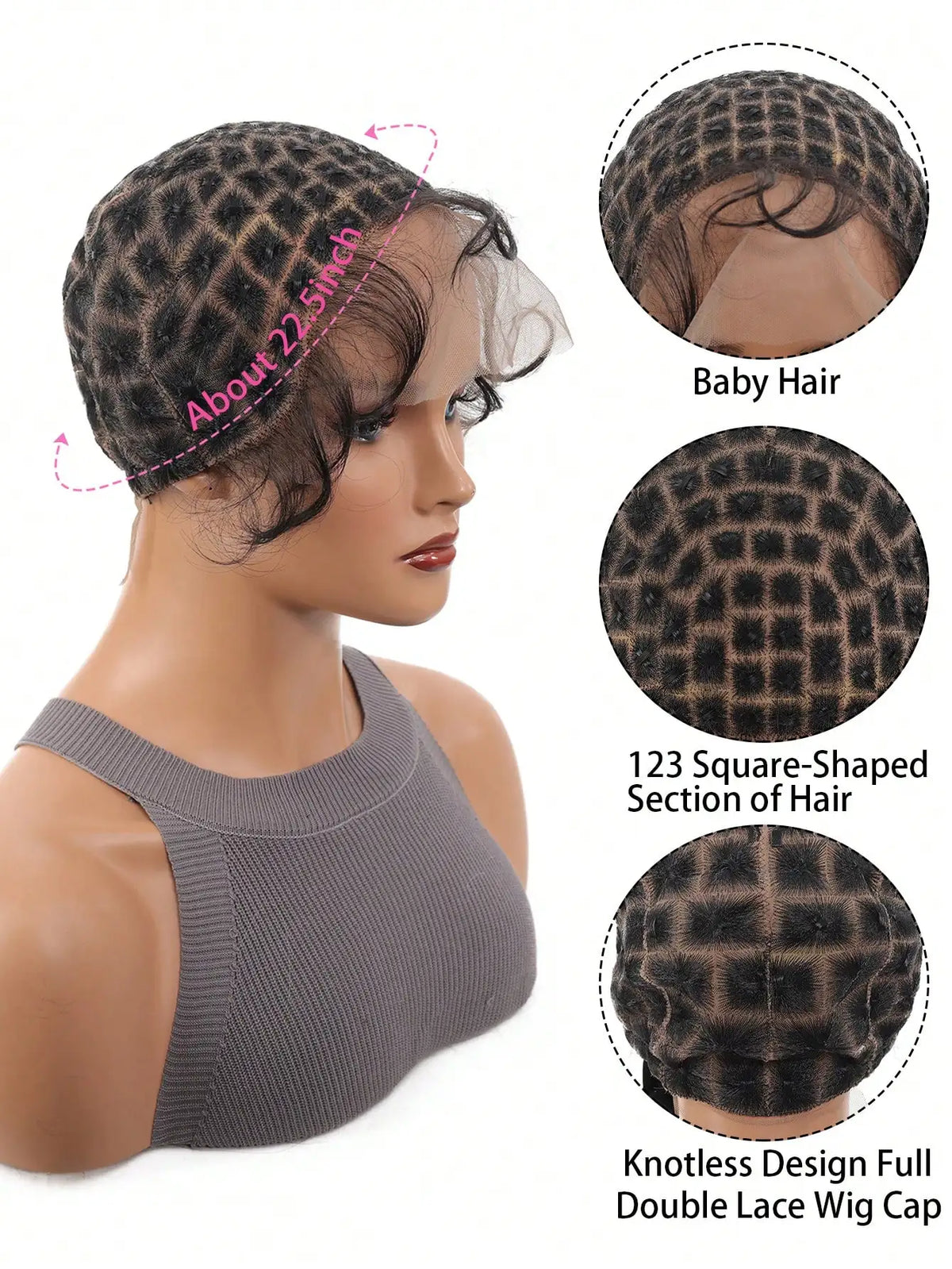 Bonnet Perruque Tressée Synthétique | Avec Baby Hair | Crochet Wig Cap | Full HD Lace Double | Femme