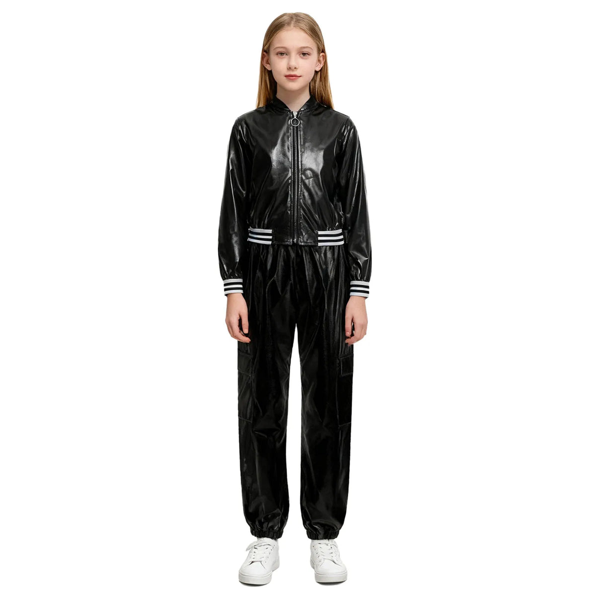 Ensemble Danse Fille Hip Hop | Veste Bomber Métallique & Pantalon | Costume Scène Carnaval Jazz