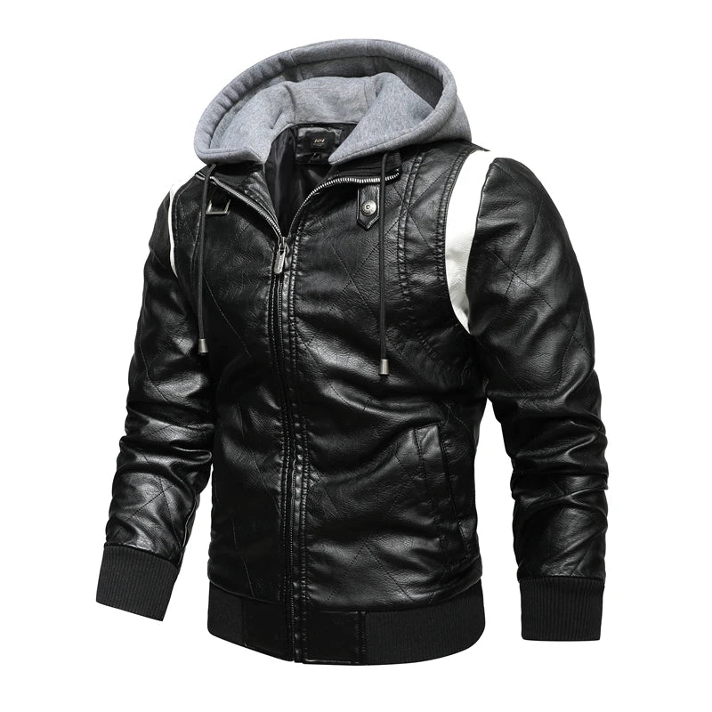 Autumn Winter Bomber Leather Jacket Men Scorpion Embroidery Hooded Jacket PU Leather Motorcycle Mens Ryan Gosling Drive Jacket