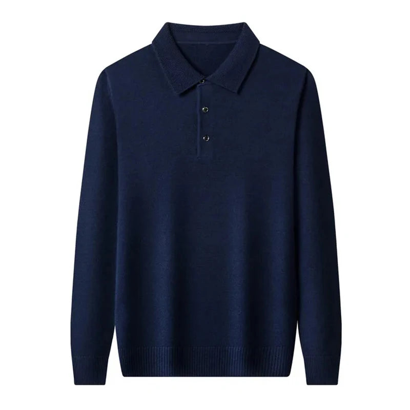 Luxury Men's Cashmere Sweater 100% Merino Wool Buttoned Pullover Autumn Winter Polo Collar Knitwear Male Casual Warm Jumper Tops