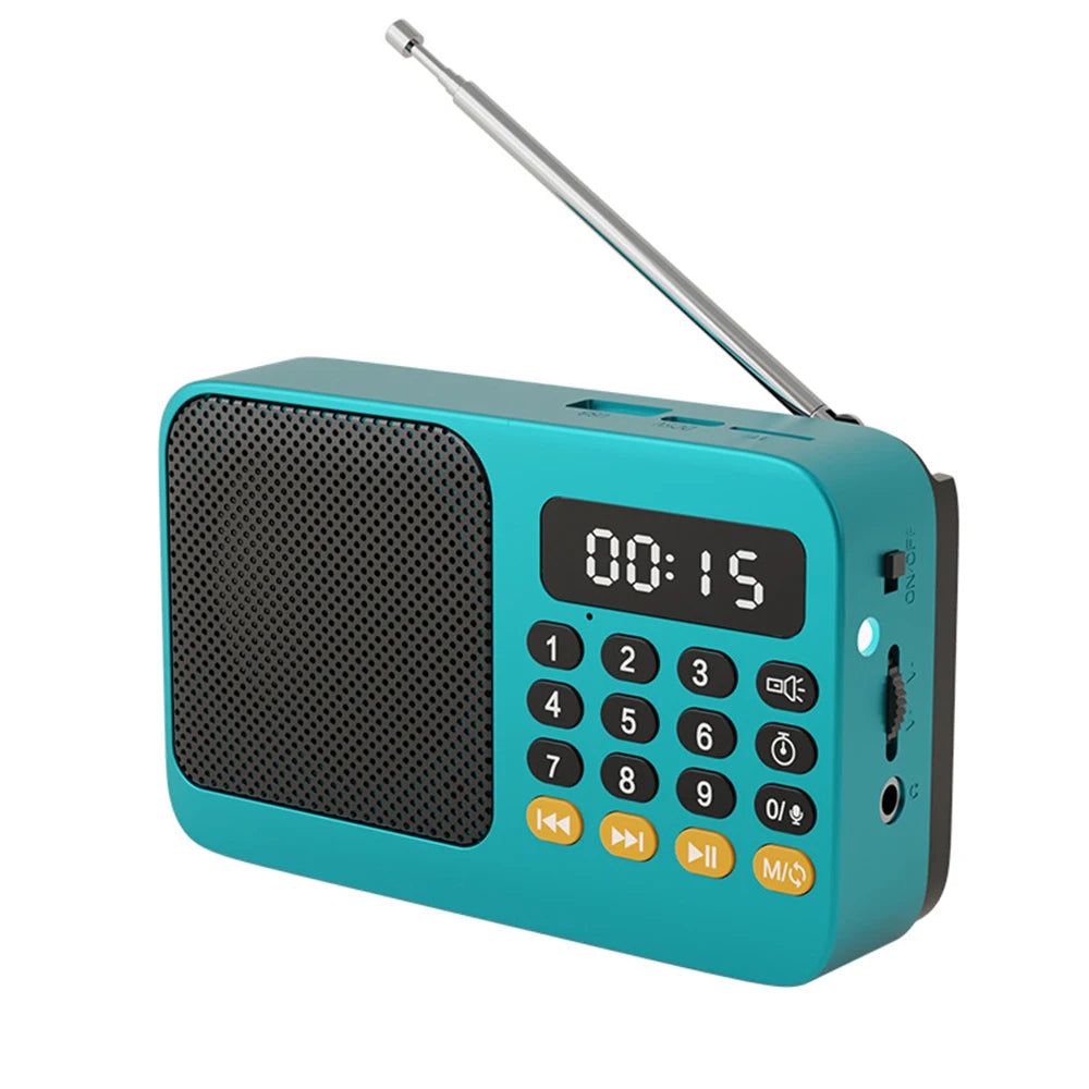 Portable FM Radio with Flashlight Rechargeable Radio TF Card/U Disk Bluetooth 5.0 MP3 Music Player Wireless Speaker
