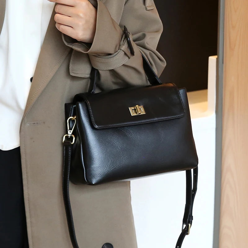 Sac à Main Cuir Véritable Femme | Top Handle Vintage | Cire Huile | Bandoulière Croisée | Designer Luxe