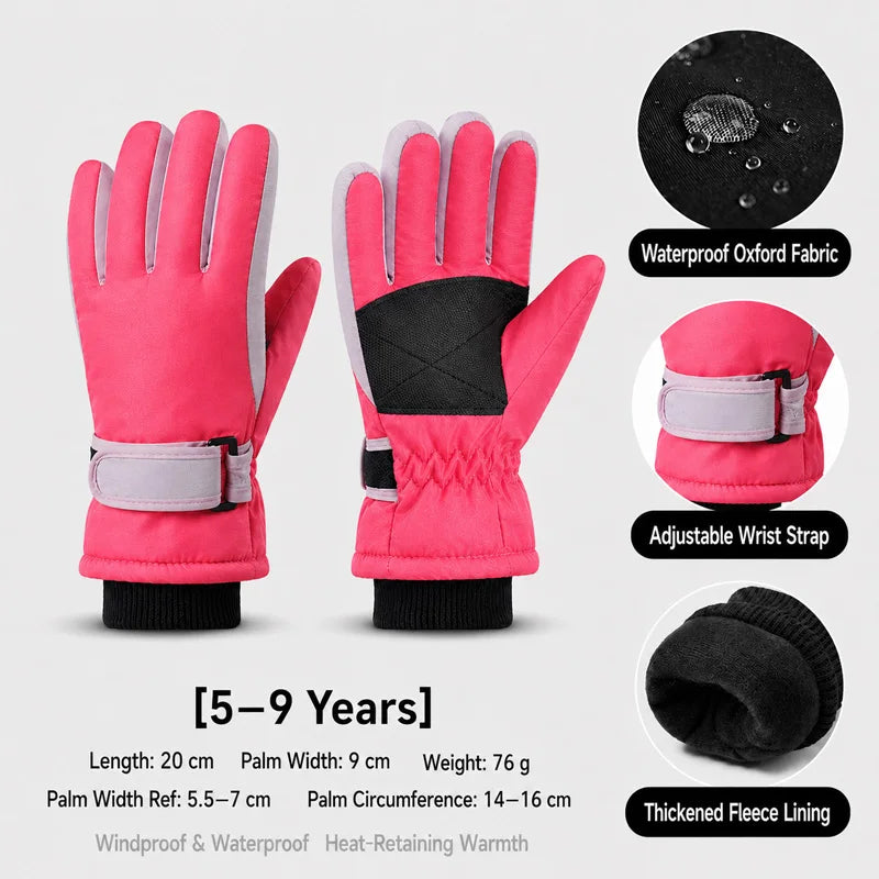 Gants de Ski Hiver Enfant | Imperméables Coupe-Vent | Doublure Polaire | Garçon & Fille 3-15 ans