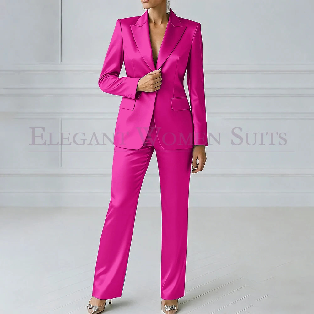 Elegant Blue Evening Women's Suits 2 Piece Jacket Pants Sets High Quality Royal Blue One-Button Slim Fit Office Blazer Clothing