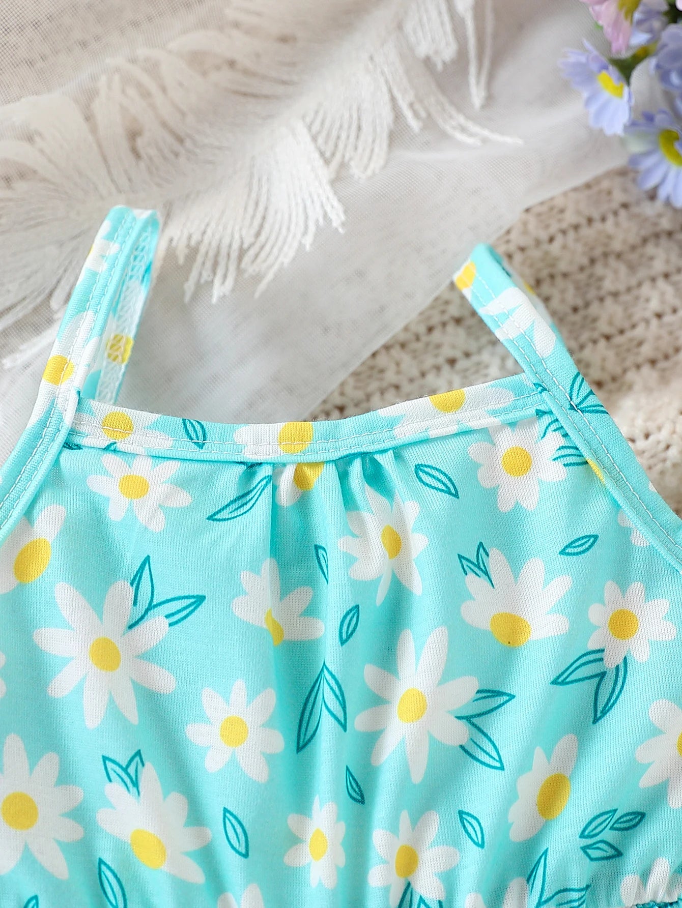 Baby girl baby fashionable casual flower full body printed suspender jumpsuit (including bag but not shoes) summer