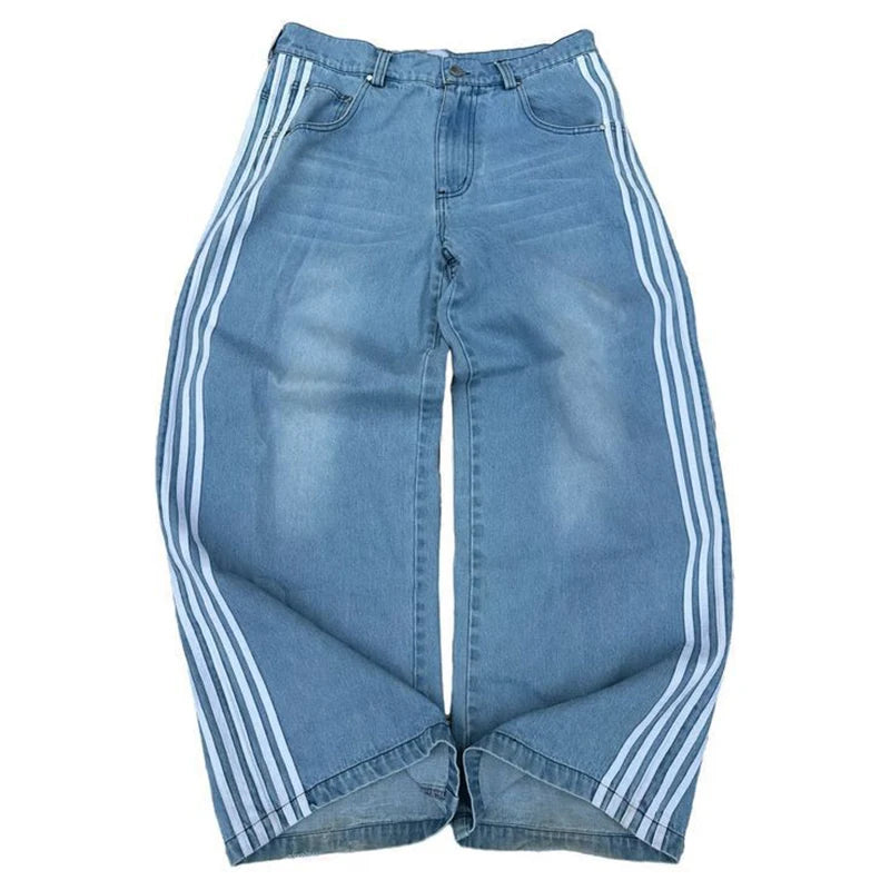 American Harajuku Style Baggy Jeans Y2K Streetwear Striped Denim Pants Men Women Casual Wide Leg Trousers Trendy High Street Pants