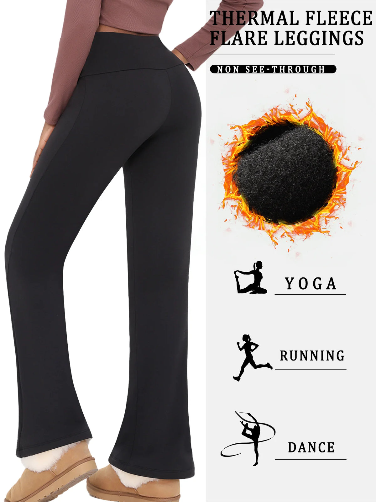 High Waisted Fleece Flare Leggings for Women - Super Soft Bootcut Pants with Tummy Control, Perfect for Yoga Practice