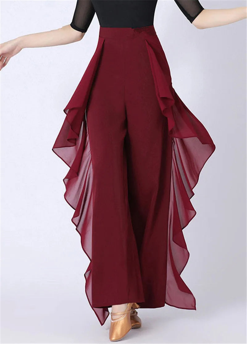 Dance Wide-Leg Pants Women's High-Waist Pants Lotus Leaf Side Loose Training Pants 2022 New Dance Female Pants