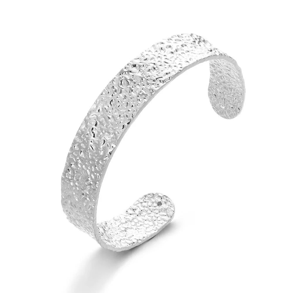 Exquisite Classic Bump Pattern Opening Bangles Bracelet For Women Cuff Bracelet Gold Color Stainless Steel Hand Ornament Gift