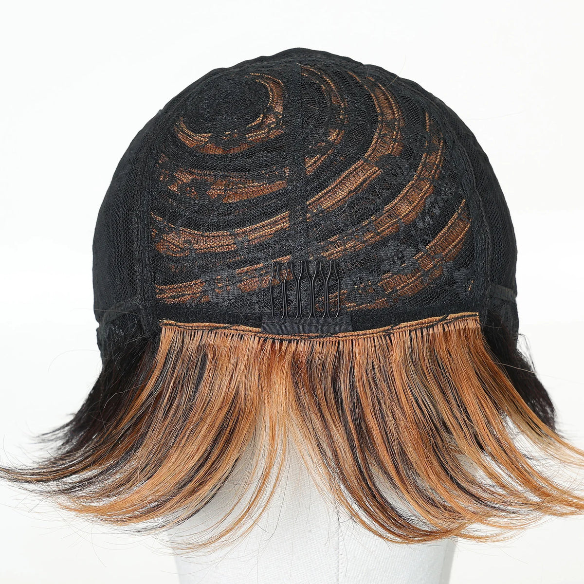 100% Human Hair Wig Short Bob Pixie Cut Highlight Wig Brown Mixed Blonde Straight Hair With Bangs For Black Women Natural