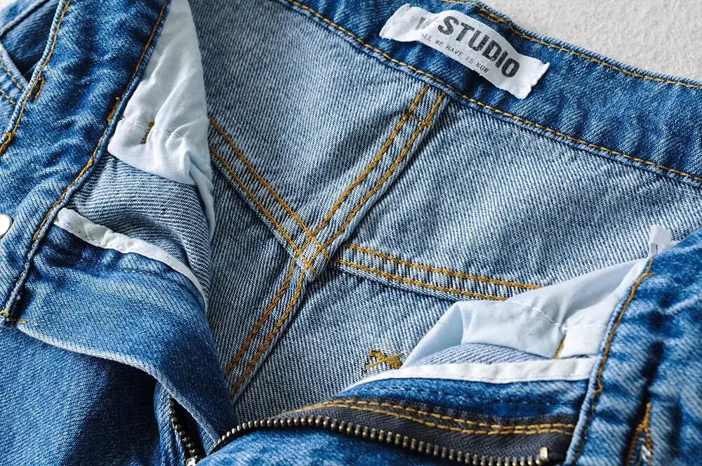 Jean Femme Taille Haute 2025 | Printemps-Automne | Décontracté Droit | Ourlet Brut Longueur Sol | Vintage